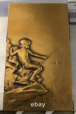 Médaille Plaque En Bronze Art Deco Nouveau Femme Nue Medal Par Prud'homme