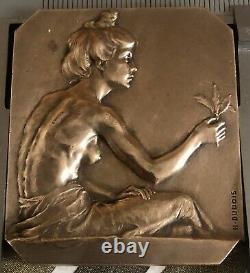 Médaille Plaque En Bronze Art Déco Nouveau Medal Dubois Femme Nue