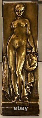 Médaille Plaque En Bronze La Baigneuse Par Turin Medal Art Déco Nouveau Femme