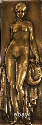 Médaille Plaque En Bronze La Baigneuse Par Turin Medal Art Déco Nouveau Femme