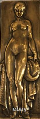Médaille Plaque En Bronze La Baigneuse Par Turin Medal Art Déco Nouveau Femme