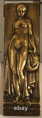 Médaille Plaque En Bronze La Baigneuse Par Turin Medal Art Déco Nouveau Femme