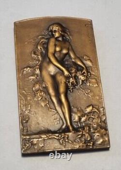 Médaille Plaque En Bronze Medal Art Deco Nouveau Coudray Femme Nue Au Raisin