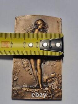 Médaille Plaque En Bronze Medal Art Deco Nouveau Coudray Femme Nue Au Raisin