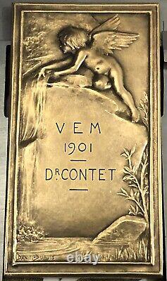 Médaille Plaque En Bronze Par Dupuis Femme Nue Art Deco Nouveau Medal