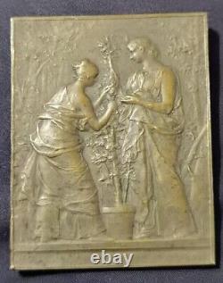 Medaille Plaquette Bronze? Daniel Dupuis Femme Enfant Jardin? Art Nouveau