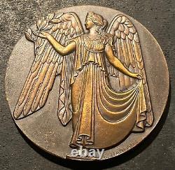 Médaille art Déco & Art Nouveau Femme antique drapée & Ange C. MASCAUX