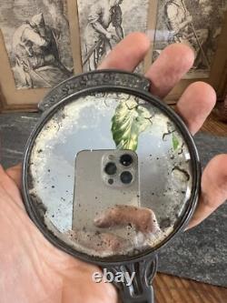 Miroir Face a Main Art Nouveau Visage Femme Etain Georges De Feure