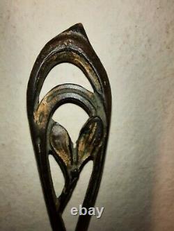 Miroir face à main en bronze a décor d'un potrait de femme art nouveau limoges
