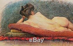 Nu féminin femme nue modèle 1900 école italienne étude dessin aquarelle tableau