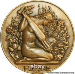 O6525 Rare France Médaille Art Nouveau delannoy Femme nue Flore Splendide