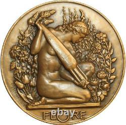 O6525 Rare Médaille ART NOUVEAU Delannoy Femme nue Flore SPLENDIDE
