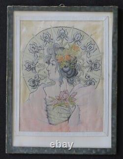 PRIVAT-LIVREMONT Femme iris Tableaux tissés sur soie Art Nouveau Mucha