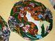 Paire Assiettes/applique Murale Barbotine Majolique Décor Femme Art Nouveau