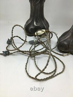 Paire De Lampe Art Nouveau Vers 1900 Régule Femme Signé Flora Antique Lamp