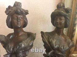 Paire de Bustes de Femmes en Régule par Guillemin Art Nouveau