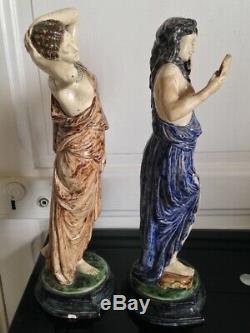 Paire de Femmes Naiades en Céramique barbotine Art nouveau style DECK