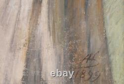 Pastel tableau dessin portrait femme jeune fille enfant profil Art Nouveau 1900