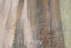 Pastel tableau dessin portrait femme jeune fille enfant profil Art Nouveau 1900