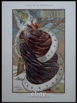 Patten Wilson, Hiver -1898- Lithographie, Art Nouveau, Femme, Saisons