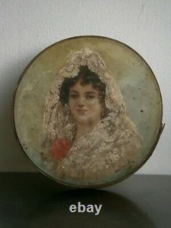 Peinture Huile Portrait Ancien Decor Buste Femme Seville 1900 Mode Andalouse