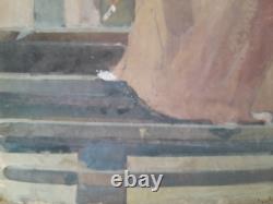 Peinture ancienne femme terrasse belle époque élégante Victor Creten art nouveau