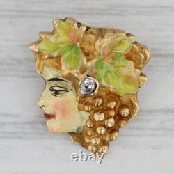 Pendentif Figuratif Femme Art Nouveau En Or 14k Émail Vintage Converti Broche