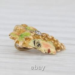 Pendentif Figuratif Femme Art Nouveau En Or 14k Émail Vintage Converti Broche