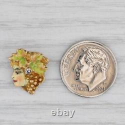 Pendentif Figuratif Femme Art Nouveau En Or 14k Émail Vintage Converti Broche