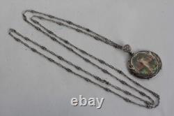 Pendentif Médaillon argent émaillé Femme nue Art Nouveau Bijoux (62695)