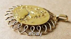 Pendentif en OR massif + diamant bijou Art Nouveau femme vers 1900 signé