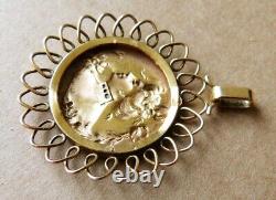 Pendentif en OR massif + diamant bijou Art Nouveau femme vers 1900 signé