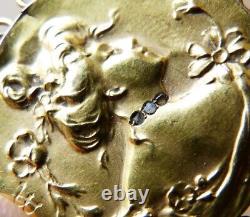 Pendentif en OR massif + diamant bijou Art Nouveau femme vers 1900 signé