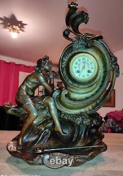 Pendule Art Nouveau Femme à la harpe by A de Raudery clock Uhr reloj péndulo
