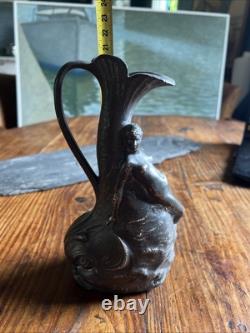 Pichet & Verseuse Etain Art Nouveau Femme Nu & Poisson Signé Garnier