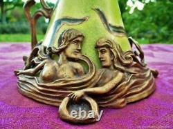 Pichet ancien Femmes bronze faïence Art Nouveau old pitcher Women bronze earthen