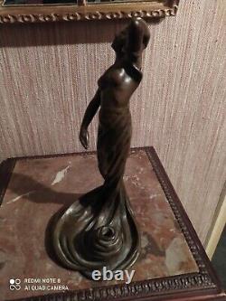 Pied de Lampe Bronze Femme Nue Signé L. Heurtebise 1867-1944 Art Nouveau