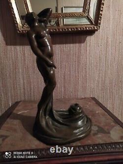 Pied de Lampe Bronze Femme Nue Signé L. Heurtebise 1867-1944 Art Nouveau