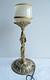 Pied De Lampe Art Nouveau, Bronze Doré, Femme Tenant Sur Sa Tête Une Lampe