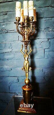 Pied de lampe bronze dore Femme À Lantique art nouveau 70 cm