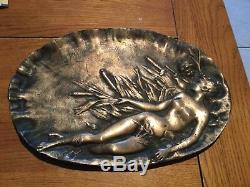 Plat Ovale En Bronze Vernier Art Nouveau Femme Nue Dans Les Roseaux