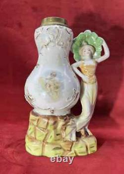 Porcelain Kerosene Lamp Lampe A Essence Petrole Femme Art Nouveau Porcelaine
