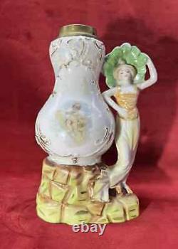 Porcelain Kerosene Lamp Lampe A Essence Petrole Femme Art Nouveau Porcelaine