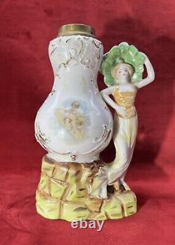 Porcelain Kerosene Lamp Lampe A Essence Petrole Femme Art Nouveau Porcelaine