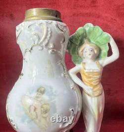 Porcelain Kerosene Lamp Lampe A Essence Petrole Femme Art Nouveau Porcelaine