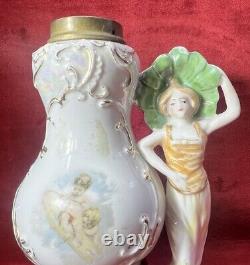 Porcelain Kerosene Lamp Lampe A Essence Petrole Femme Art Nouveau Porcelaine