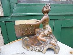 Porte Carte de visite Art Nouveau en Régule Femme Signé Jugendstil