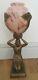 Porte Coupe Statue Femme Danseuse Régule Patine Bronze Art Déco Vase Marmoréen