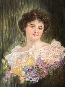 Portrait Romantique Femme Art-nouveau Dessin Pastel Lilas Lilac1904