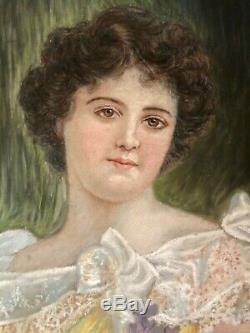 Portrait Romantique Femme Art-nouveau Dessin Pastel Lilas Lilac1904